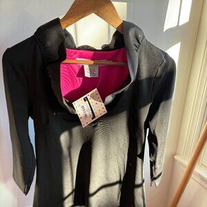 Gretchen Scott Scuba Blouse Ruffled Neck Black 3/4 Sleeves Stretch Top Size XS